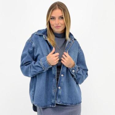Imagem de Camisa Hering Jeans Manga Longa Feminina, M, Jeans