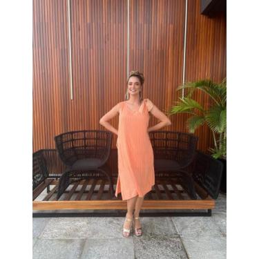 Imagem de vestido de viscose listrada - MILAPI, Laranja, PP