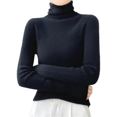 Imagem de Suéter feminino 100% lã merino com gola alta, mangas compridas, camisa básica sólida, jumpers finos, dourado lighttan, GG