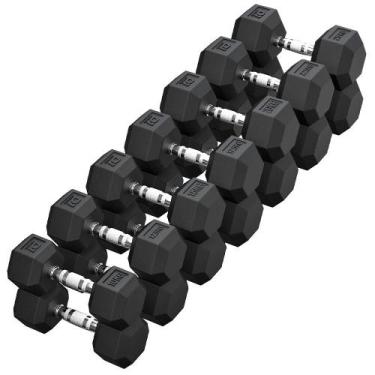 Imagem de Kit Halteres Sextavado Emborrachado pares 10 a 25kg - D1Fitness