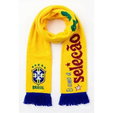 Imagem de Cachecol Brasil Escudo Oficial Torcida Inverno Copa do Mundo Unissex