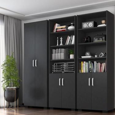 Imagem de Armário Estante Multiuso Office Livreiro com 6 Portas 181,5cm Preto - 