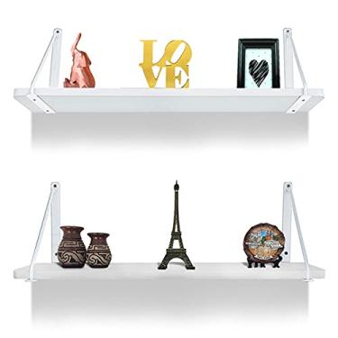Imagem de Kit 02 Prateleiras De Parede Munique Mao Francesa Decorativa Mdf 60cm X 15cm Branca/Branca