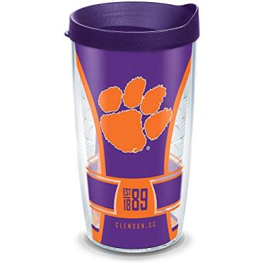 Imagem de Copo térmico Tervis Clemson Tigers Spirit com tampa de viagem roxa real, 473 ml, transparente