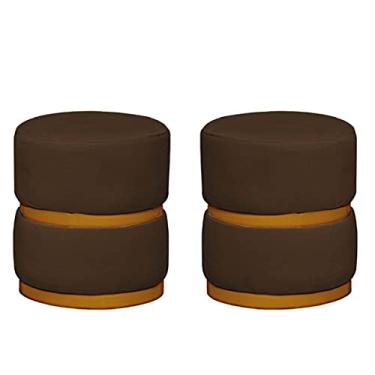 Imagem de 02 Puff Decorativo Luxo Para Sala Kiev Dourado Assento Veludo Marrom - Folk Móveis