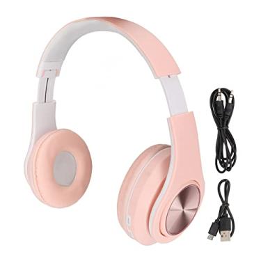 Imagem de Fone de ouvido Bluetooth, fone de ouvido sem fio dobrável com redução de ruído com luz colorida para telefone portátil(Cor de rosa)