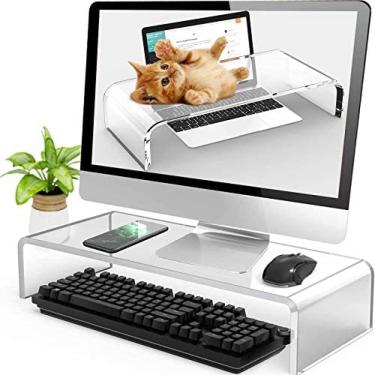 Imagem de JWCN Capa de teclado de acrílico transparente, plataforma resistente antigato, suporte de monitor para laptop, protege a coluna cervical, descomprime a cintura, melhora a eficiência do trabalho, atualiza