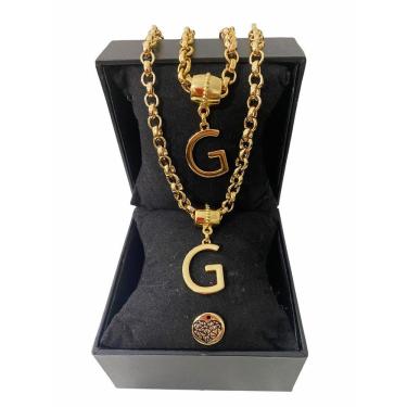 Imagem de Colar + Pulseira Elo Português Grosso 6mm Letra "G"