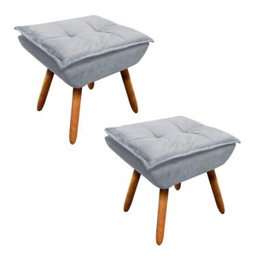 Imagem de Kit 2 Puffs Decorativos Sala de Estar Pés Palito Opla Suede Cinza - Ibiza