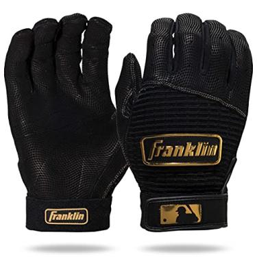 Imagem de Franklin Sports Luvas de rebatedor MLB – Pro Classic Gold Chrome Baseball + Softball Batting Gloves – Adulto + Jovens Pares – Preto/Dourado – Adulto XX-Grande