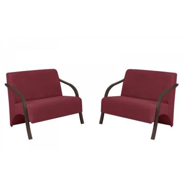 Imagem de Kit 2 Poltronas Namoradeira 2 Lugares Vênus D Salla Suede Braço Madeira