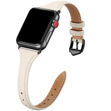 Imagem de WFEAGL Pulseira feminina de couro de grão superior compatível com Apple Watch Ultra, SE SE2 séries 9, 8, 7, 6, 5, 4, 3, 2 e 1 de 42 mm, 44 mm, 45 mm e 49 mm (marfim/preto)