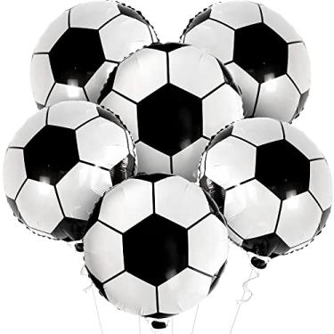 Imagem de Balões de futebol para decorações de festa de futebol – Grandes balões de hélio de futebol | Balões de bola de futebol 4D redondos para artigos de festa de aniversário com tema de futebol | Decorações de futebol para festa