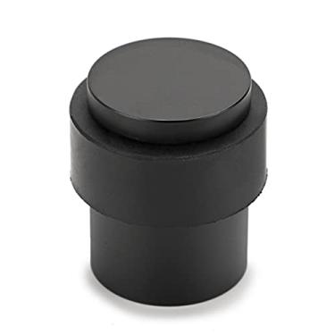 Imagem de Sumnacon Rolha cilíndrica para porta de chão – batente de porta de aço inoxidável sólido com para-choques de borracha – suporte de chão seguro com parafusos, rolha para porta de chão industrial resistente, preta
