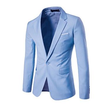 Imagem de Bestgift masculino slim um botão blazer XGGGG azul claro
