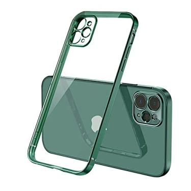 Imagem de Capa transparente de silicone de moldura quadrada de luxo para iPhone 11 12 13 14 Pro Max Mini X XR 7 8 Plus SE 3 Capa traseira transparente, verde escuro, para iPhone 6 6S Plus