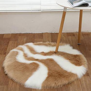 Imagem de Tapetes redondos falsos peludos, pilha longa macia antiderrapante tapete costurado cor lavável para sala de estar quarto estudo banheiro varanda sofá infantil almofada de cadeira, D, 120cm