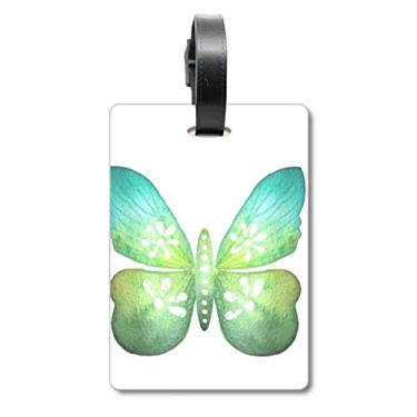 Imagem de Borboleta de folha verde com estampa floral e etiqueta de bagagem para cartão de bagagem, Multicolorido.