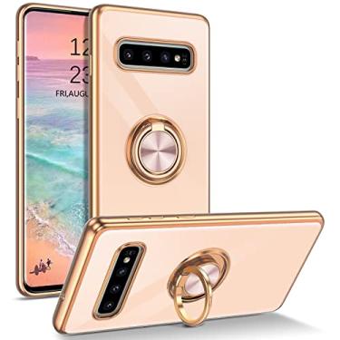Imagem de DUEDUE Capa para Samsung Galaxy S10 Plus com suporte de anel com rotação de 360 graus, capa fina magnética à prova de choque, capa protetora de corpo inteiro para Samsung S10 Plus, rosa claro
