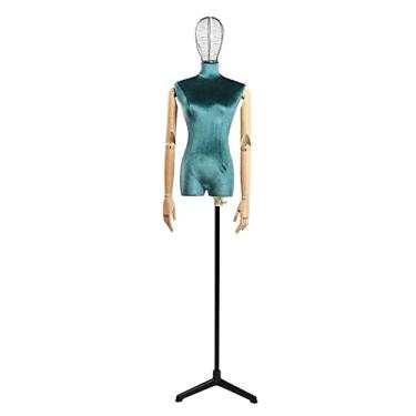 Imagem de Female Mannequin Torso Torso de manequim de busto feminino em forma de vestido, vestido de noiva modelo feminino, tripé de metal/cabeça de metal (Color : Green-B)