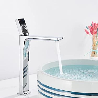 Imagem de Torneira para lavatório preta fosca Torneira para lavatório Torneira para pia de banheiro com alça única Deck Torneira misturadora quente fria Guindaste, alta, cromada, tamanho único