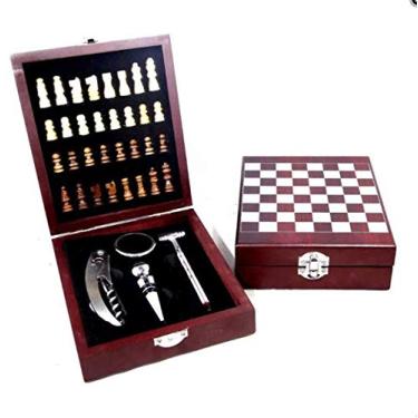 Imagem de Kit Vinho Jogo de Xadrez Maleta Madeira Abridores Inox Presente - 17cm