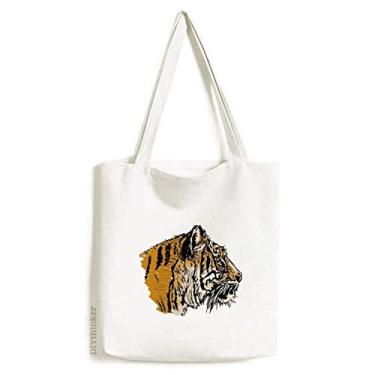Imagem de Bolsa de lona com cabeça de tigre close-up King Animal Wild Bolsa de compras casual