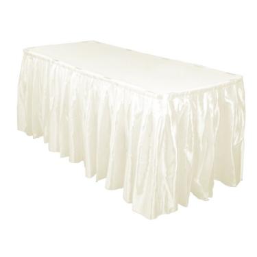 Imagem de LinenTablecloth Saia de mesa de cetim plissada sanfonada de 5,2 m marfim