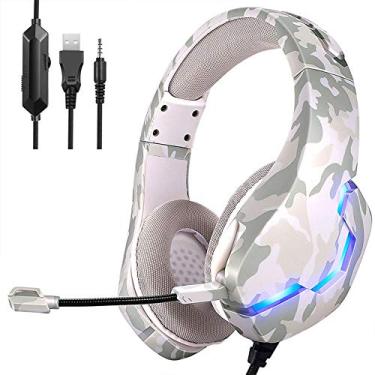 Imagem de Fone de ouvido camuflado de 3,5 mm, fone de ouvido para jogos de computador com microfone frango brilhante PS4, fone de ouvido gamer com redução de ruído PSP, prata