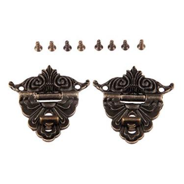 Imagem de 2 pcs antique bronze trava funiture hardware decorativo caixa de jóias gaveta decorativo hasp bloqueio trinco com parafusos 45 * 48mm YYDFPIIA