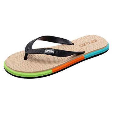 Imagem de Chinelo plano chinelos sandálias verão respirável praia casa sapatos masculinos sapatos masculinos chinelos sapatos masculinos, Caqui, 9.5-10