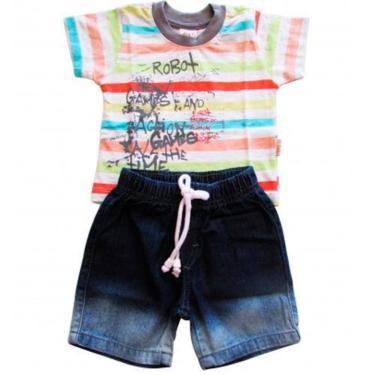 Imagem de Conjunto Infantil Menino Camiseta e Bermuda Jeans Ki-Baby 644-Unissex