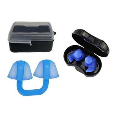 Imagem de YIJU Tampões de ouvido para natação e clipe nasal protetor para adultos Tampões de ouvido de natação portáteis à prova d'água para mergulho em, Azul