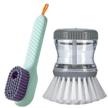 Imagem de Kit Escovas Para Limpeza Com Dispenser Porta Detergente Sabão Esponja Lavar Louça Multiuso Sapatos Tenis Roupas Limpeza Pesada -Luiggi Presentes®