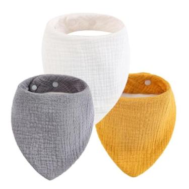 Imagem de Babadores para bebês meninas meninos três camadas babador bandana bebê babador algodão para meninos meninas conjunto de cores sólidas dentição pano de arroto baba baba