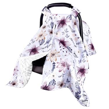 Imagem de Capa de assento de carro de bebê, cobertura de assento de carro Peekaboo para bebês meninas meninos, capas de amamentação para mãe, cobertor minky para bebê, flor de aquarela roxa