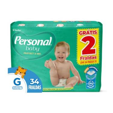 Imagem de Fralda Infantil Personal Baby Protect e Sec G Mega 9x34pads Leve 34 pague 32 Unidades