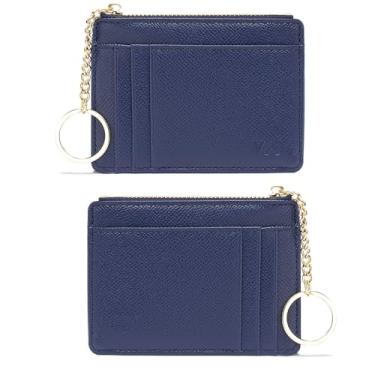 Imagem de Carteira feminina minimalista pequena de couro para cartões com bolso para moedas