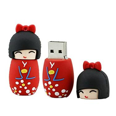 Imagem de 32 GB Quimono Japonês Formato de Menina USB Flash Drives Pen Drive Memoria Flash Stick PenDrives USB Flash Disk Pen Drive U Disk USB (Vermelho)