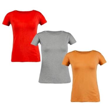Imagem de Kit Camisetas Malha Gola Canoa Vermelho, Cinza e Mostarda M