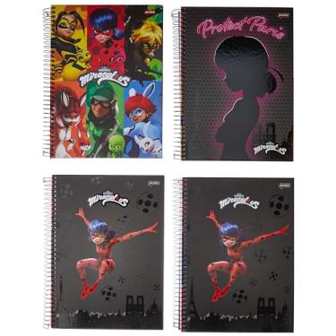 Imagem de Kit de Caderno, 10 Matérias, Capa Dura, Miraculous, 160 Folhas, Jandaia, Pacote com 4 Unidades