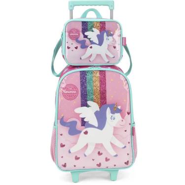 Imagem de Kit Mochila Escolar Com Lancheira Rosa Pink Unicornio Up4You