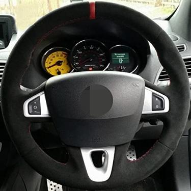 Imagem de MIVLA Capa de volante de carro camurça de couro preto, apto para Renault Megane 2008-2016 Fluence (ZE) 2010-2016 Kangoo 2014-2019
