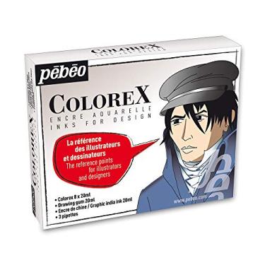 Imagem de Pébéo - Kit Colorex BD - Kit de desenho de manga e ilustração Pébéo Colorex - Tinta aquarela Colorex Pébéo 8 cores, tinta preta da Índia, goma de desenho, 3 pipetas