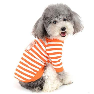Imagem de Zunea Camisas para cães pequenos menina menino verão filhote colete roupas algodão macio listrado proteção solar camiseta manga curta cão de estimação chihuahua vestuário gato laranja M
