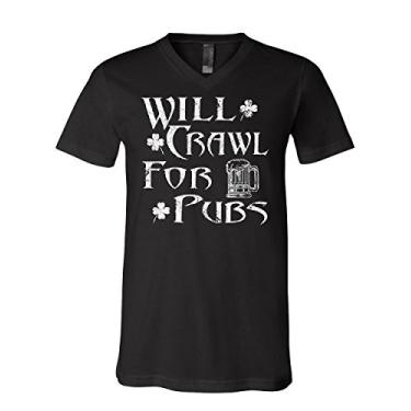 Imagem de Camiseta Will Crawl for Pubs gola V Irish ST. Patrick's Drinking Beer, Preto, XG
