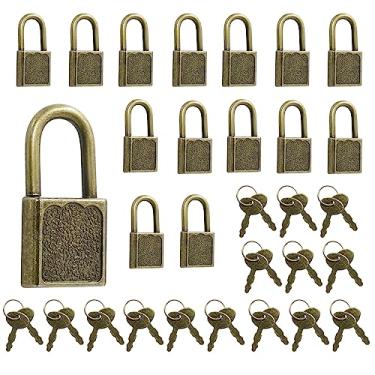 Imagem de Luomorgo 15 cadeados de bronze antigo, cadeados vintage retrô de metal e chave, mini cadeado de diário antigo para baú pequeno, caixa, caderno, bagagem
