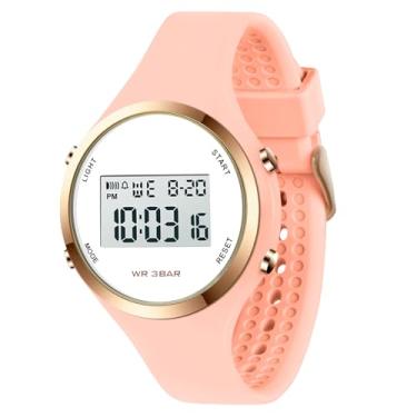 Imagem de Relógio feminino com visor de LED Elecreonic, moderno, cronômetro, alarme, relógio digital feminino esportivo ao ar livre, rosa