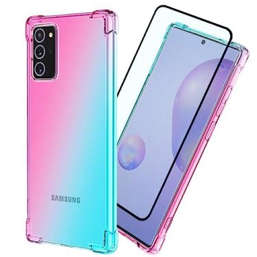 Imagem de DFTCVBN Capa de celular para Galaxy Note20, capa para Samsung Note 20 SM-N980U, capa protetora transparente e colorida gradiente fina TPU traseira à prova de choque para Samsung Galaxy Note20 rosa