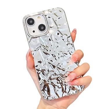 Imagem de Capa para iPhone 14, capa de telefone plissada de alumínio de luxo para mulheres e meninas, capa protetora de silicone brilhante galvanizada, fina, de TPU macio de 6,1 polegadas (iPhone 14)